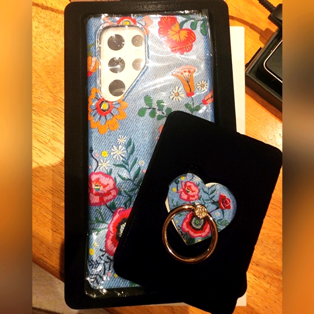 Floral Denim Blue Phone Case with Ring Holder